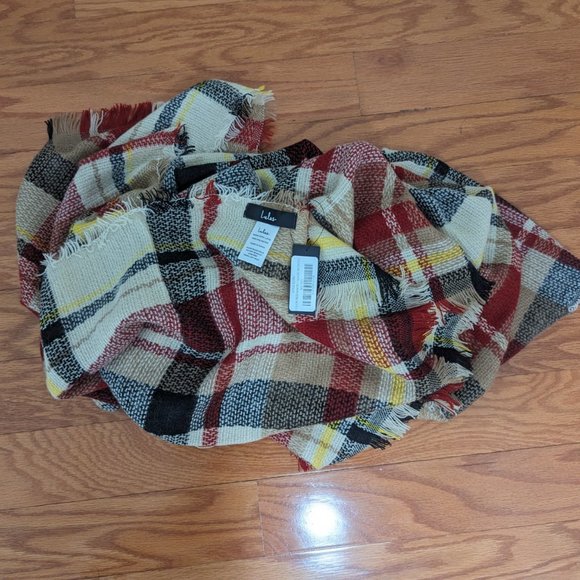 PLAID SCARF, red, navy blue, cream, Lulu's - Picture 2 of 4